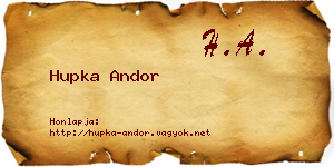 Hupka Andor névjegykártya